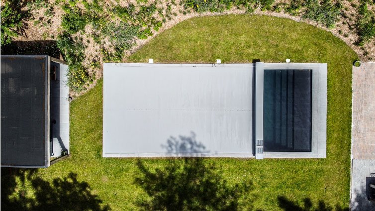Drone view - barely open Coversel pool cover